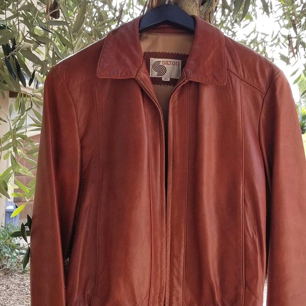 Vintage brown leather jacket for women